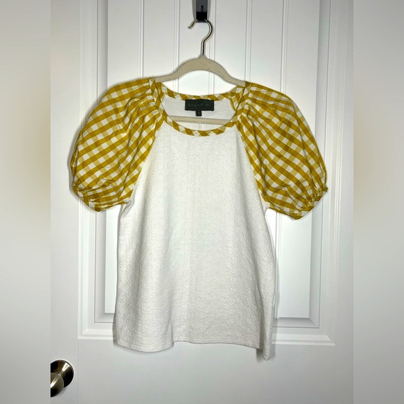 Anthropologie Sunday In Brooklyn Yellow Gingham Puff Sleeve Blouse Size XS CB101 - Picture 2 of 5